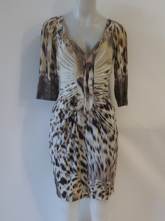 Womens Roberto Cavalli Tan, Brown Print Dress 44/US 8 - Picture 1 of 9